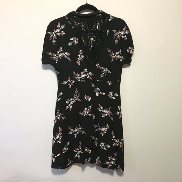 Whimsical Black Crochet Button Down Rayon A-Line Dress - Picture 2 of 16